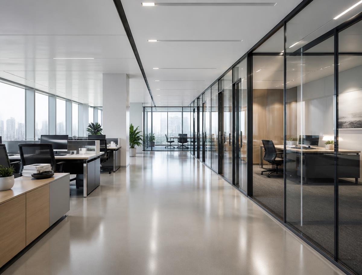 Spotless modern office interior with polished floors